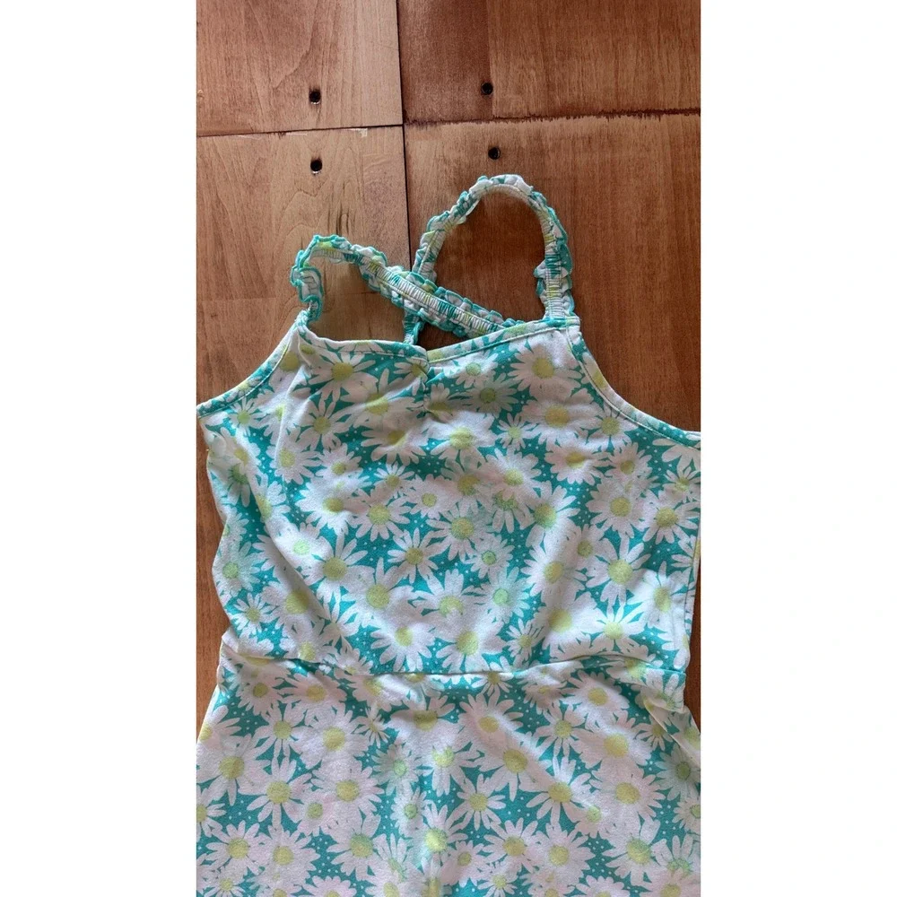 SO Girls XL 14/16 Teal White Daisy Floral‎ Halter Ruffle Strap Sundress Cotton